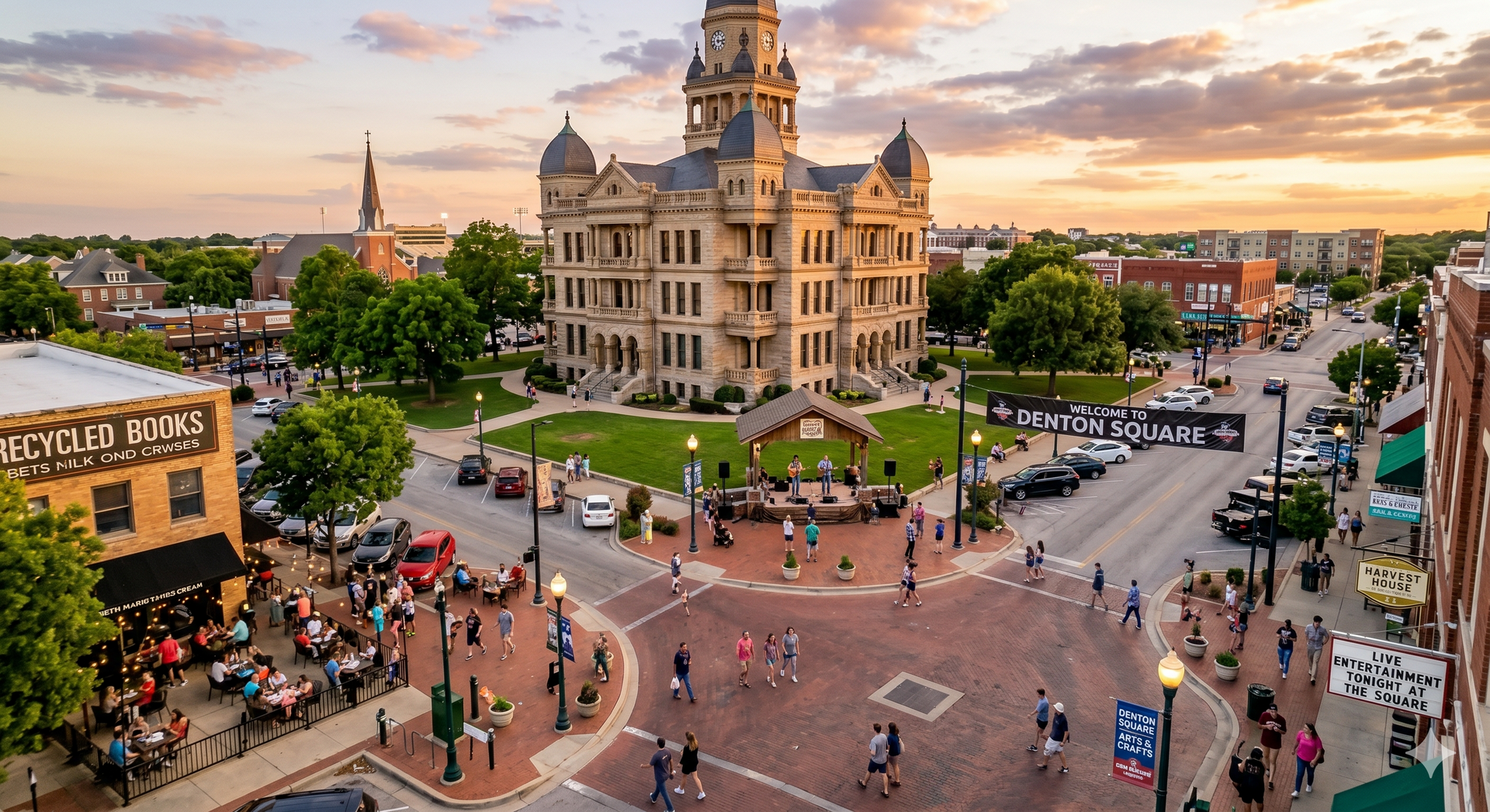 Denton Square, Tx - Historic downtown area with shops, dining, and live entertainment.