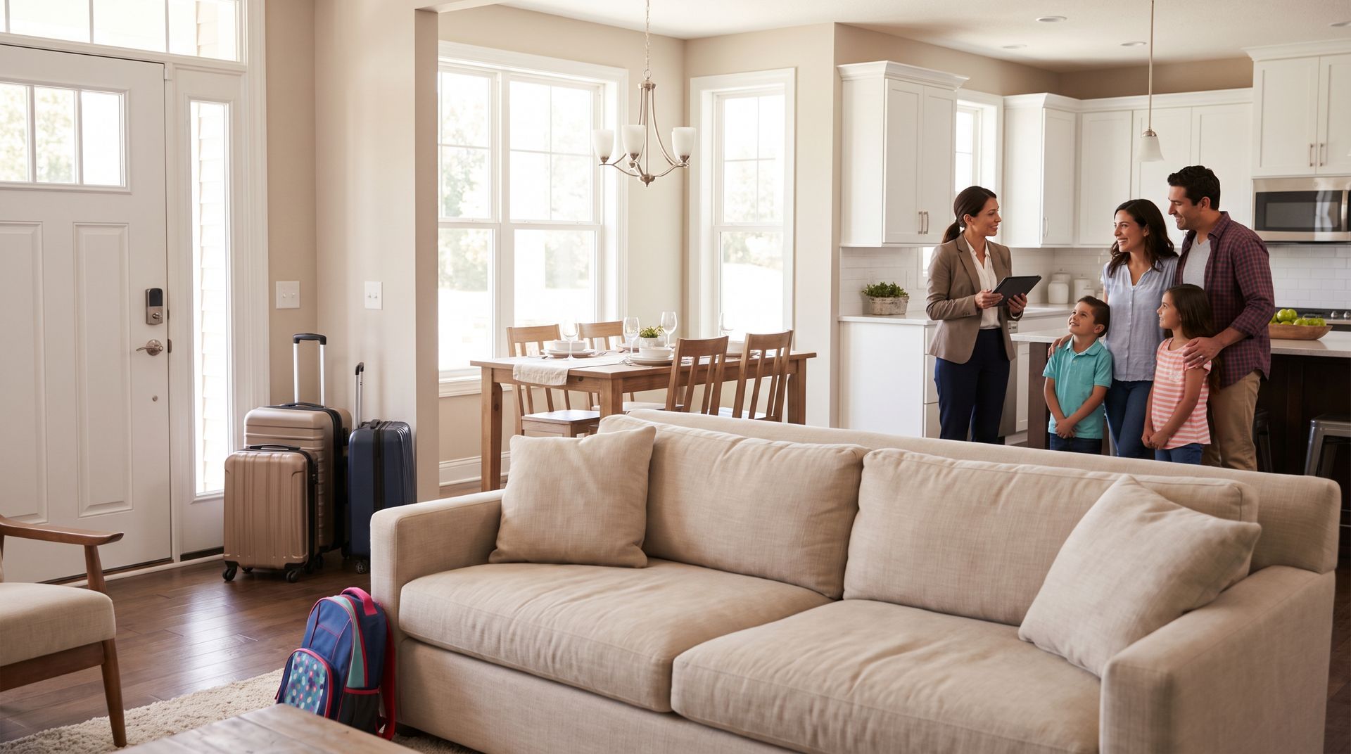 Family settling into temporary furnished housing after an insurance property loss