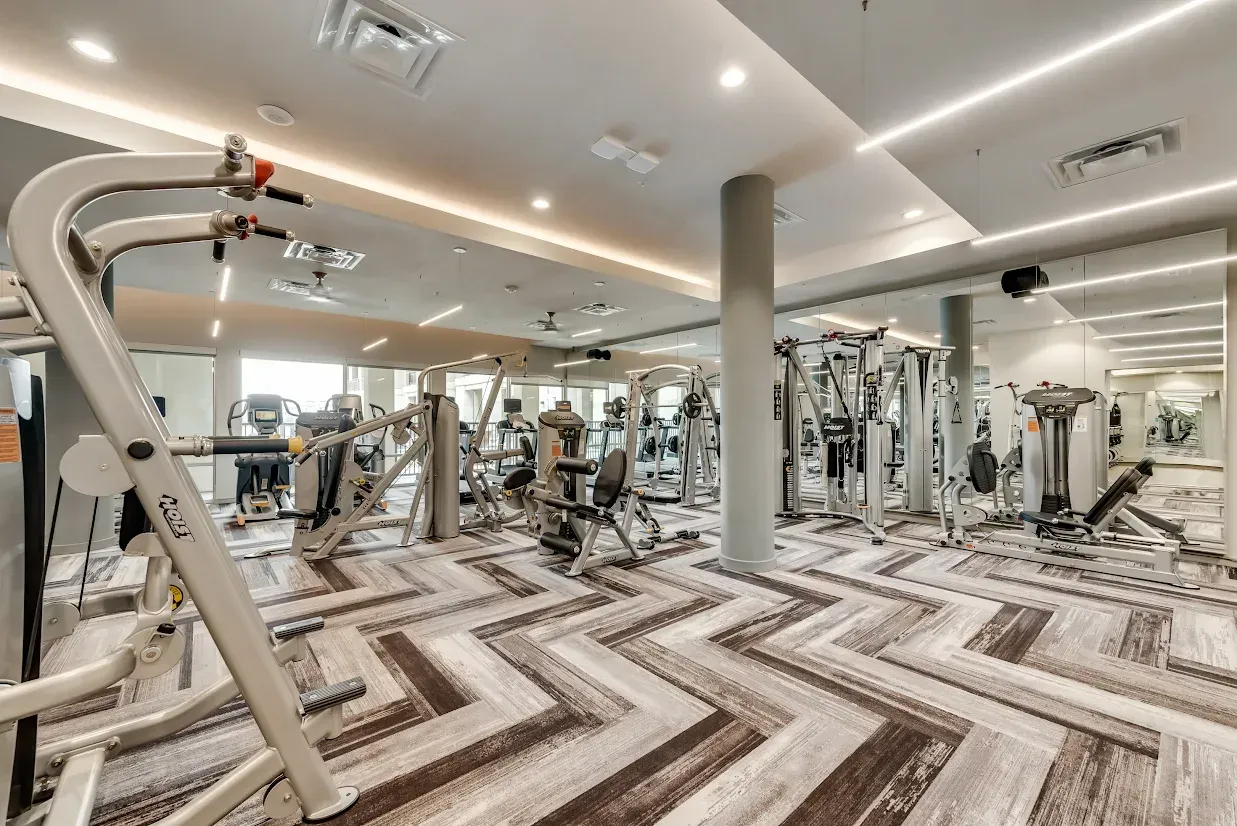 24-hour fitness center at a furnished apartment community in Las Colinas