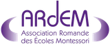 Purple ARDEM logo with the text “Association Romande des Écoles Montessori”