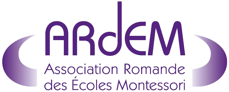 Purple ARDEM logo with the text “Association Romande des Écoles Montessori”