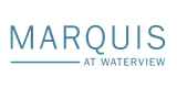 Marquis at Waterview logo in blue and gray text on a white background