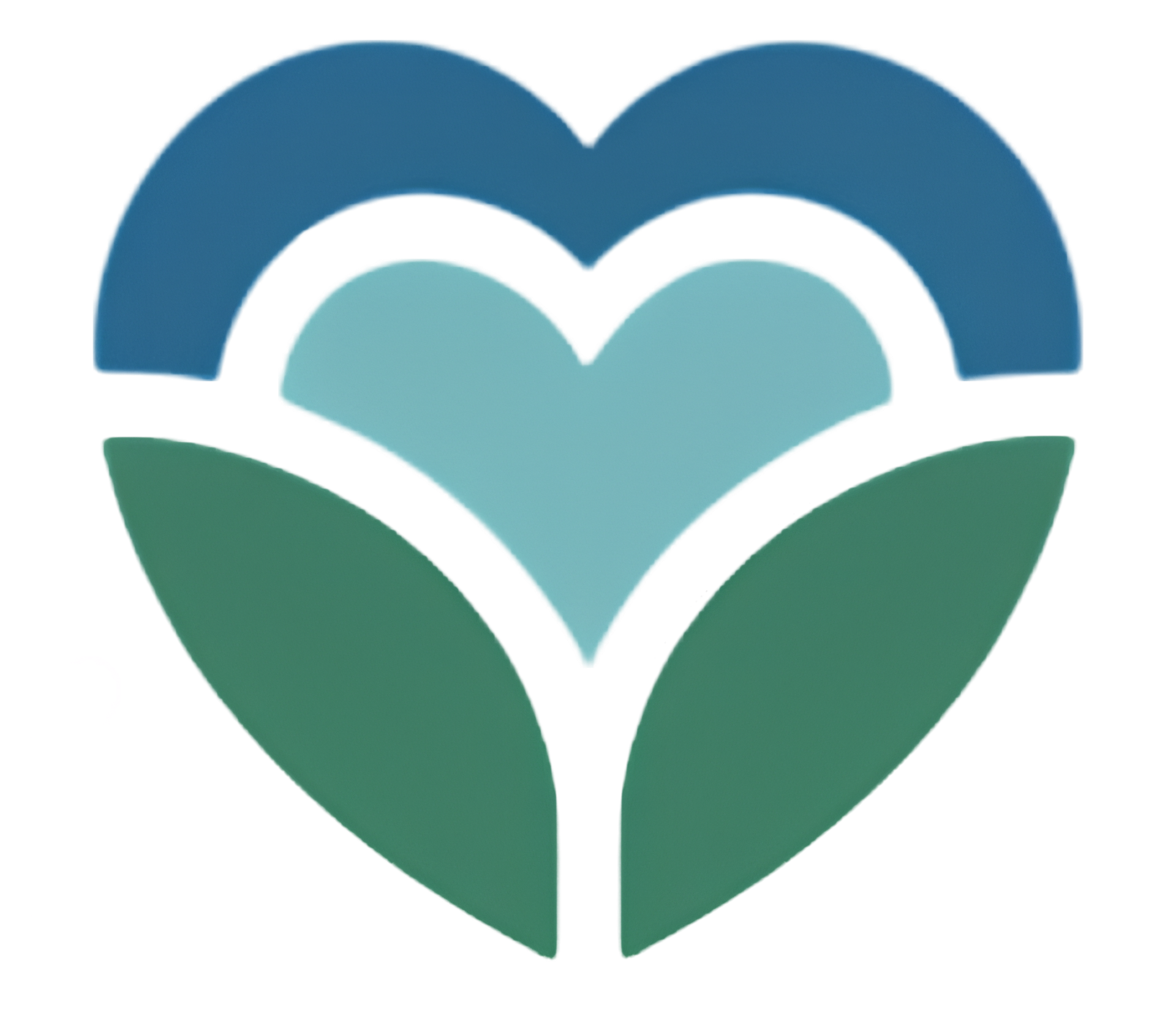 Blue and green heart-shaped leaf logo on a white background