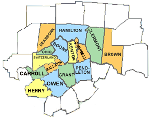 A map showing the states of ohio and kenton