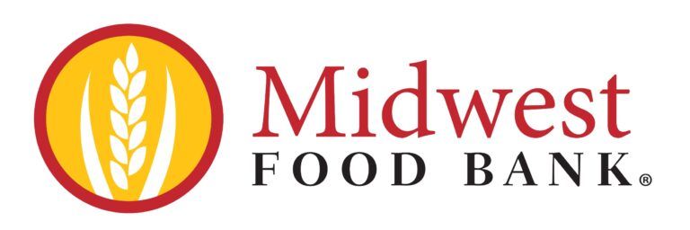 The logo for the midwest food bank shows a wheat ear in a circle.