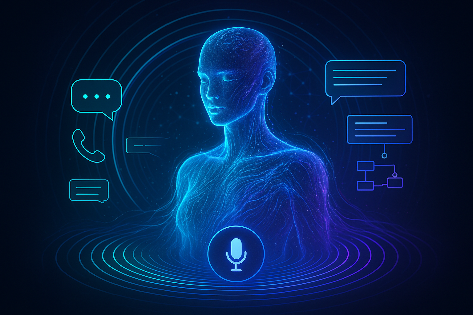 This image captures the essence of an AI-powered Voice Agent, showcasing:
? Humanoid AI Presence — a lifelike, intelligent virtual agent ready to engage
? Real-Time Audio Waveforms — dynamic sound processing and voice recognition
? Live Conversation Flow — handling calls, responses, and transcriptions instantly
? AI Neural Intelligence — powered by deep learning to understand and respond naturally
? Automated Call Handling — answering, qualifying, and routing calls 24/7
⚡ Instant Response — zero wait times, always available