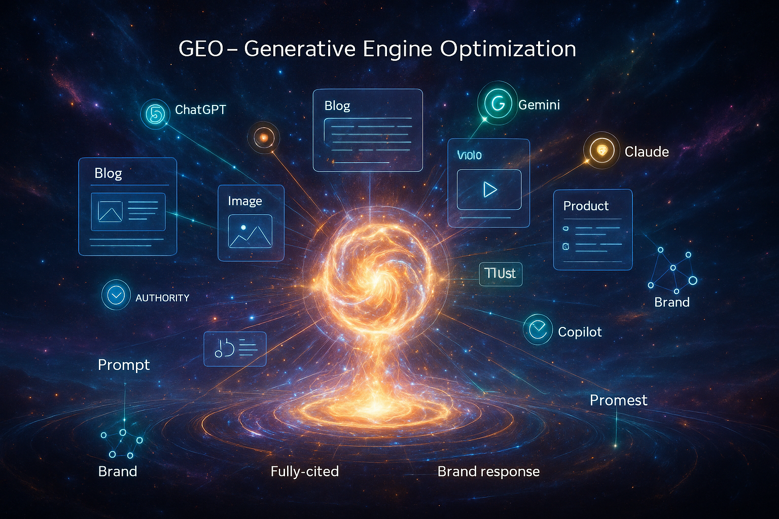 This epic image captures the groundbreaking concept of GEO, highlighting:
�� Generative AI Engine Core — the powerful intersection of creativity and machine intelligence
�� Multi-Platform AI Optimization — ChatGPT, Gemini, Claude, Perplexity & Copilot
✍️ AI-Generated Content Materialization — blogs, images, videos, and product descriptions created in real time
�� Citation & Authority Signals — ensuring your brand gets referenced inside AI-generated responses
�� Knowledge Graph Integration — feeding structured, trustworthy data into AI engines
⚡ Real-Time Brand Visibility — appearing as the cited source when AI answers user queries
�� Content Quality Scoring — relevance, authority, and trust signals that AI engines prioritize