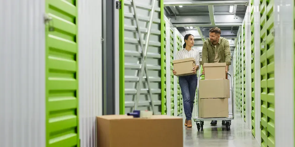 Man And Woman Holding Box While Talking | Staunton, VA | American Mini Storage