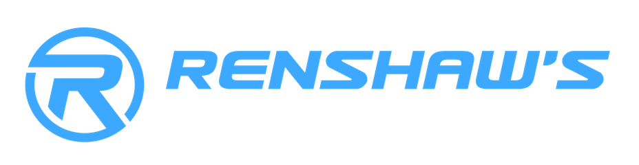 The renshaw 's logo is blue and white on a white background.