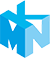 Blue logo with a stylized 