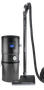 Silver vacuum cleaner with black hose, floor head, and accessory attachments displayed on white background