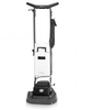 White upright floor buffer with black base and cord on a plain background