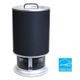 Black cylindrical air purifier with silver base and top handle, shown with Energy Star label