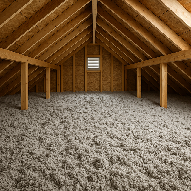 An attic properly insulated with cellulose insulation