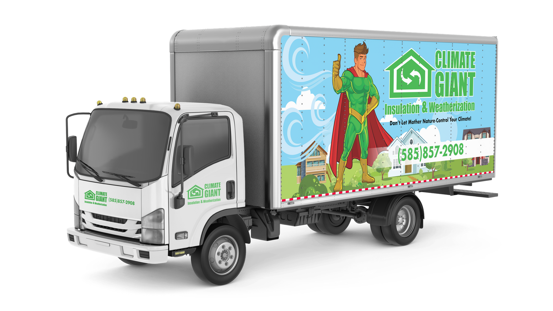 A white truck with a Climate Giant branding