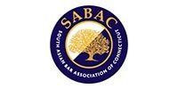 Logo of the South Asian Bar Association of Connecticut, a navy blue circle with gold lettering. Includes a divided tree.