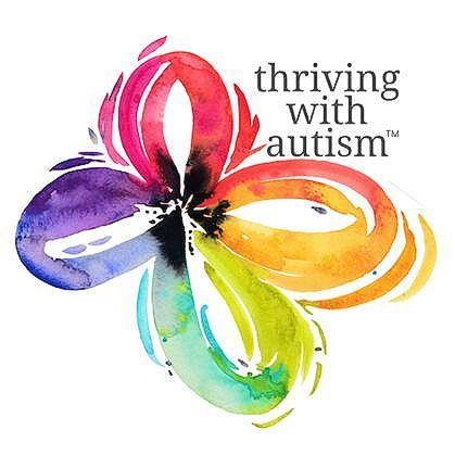 Thriving with Autism A logo for thriving with autism with a colorful flower