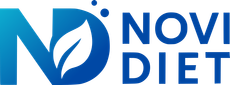 Logo Novi Diet bleu avec icône « N » stylisée et texte en gras sur fond blanc