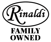 Rinaldi Family Owned logo in black text inside an oval on a white background