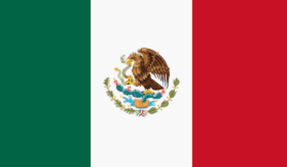 Mexican flag with green, white, and red vertical stripes and central coat of arms