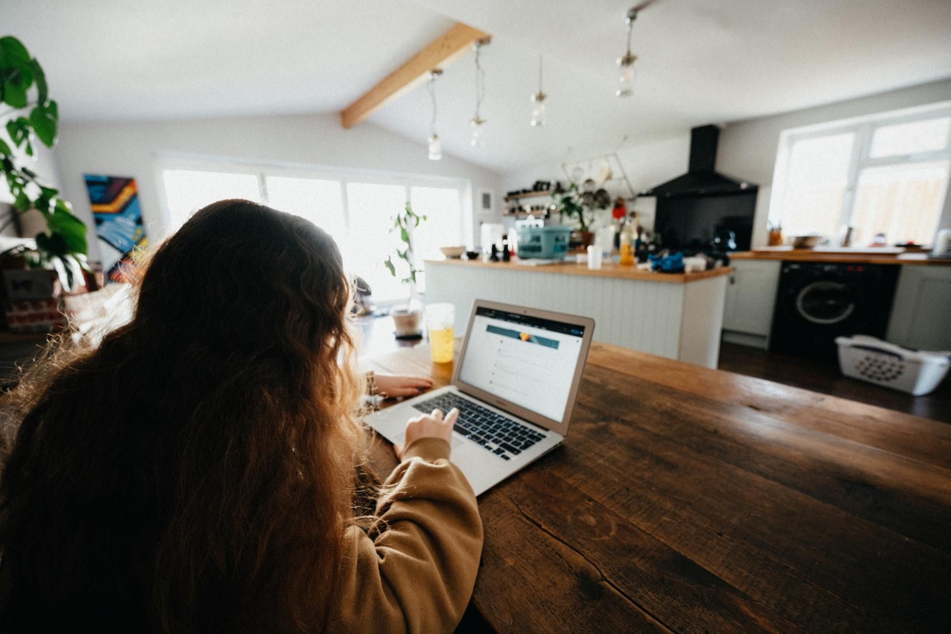 Home working in the kitchen
