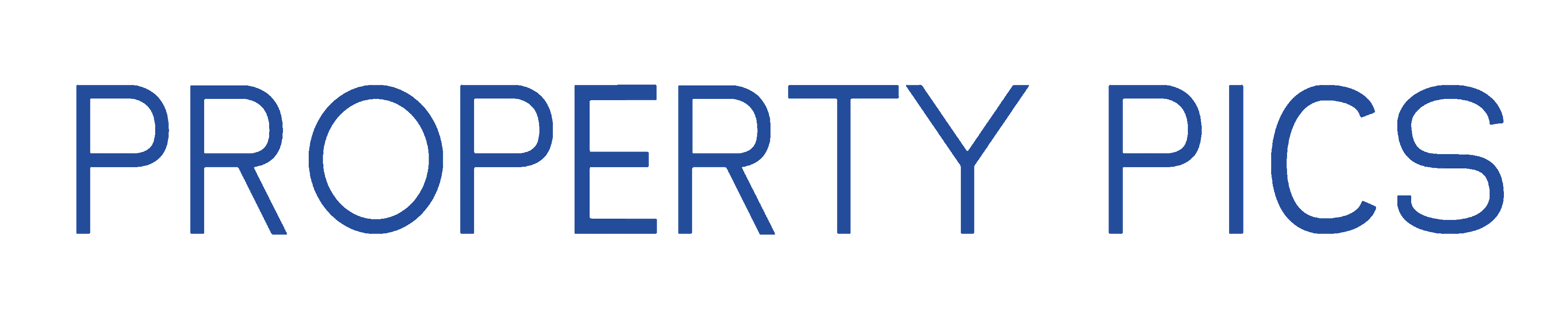 A logo for a company called property pics with a blue house on a white background.