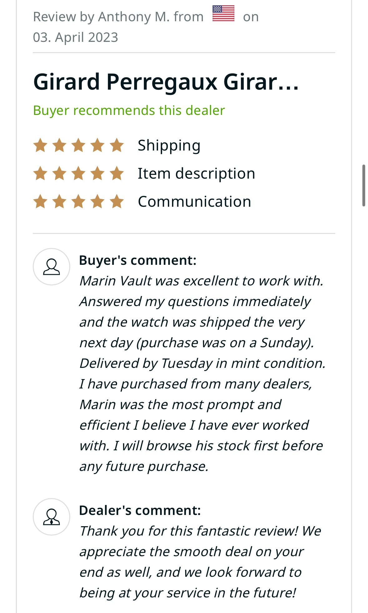 A screenshot of a review of a product on a website.
