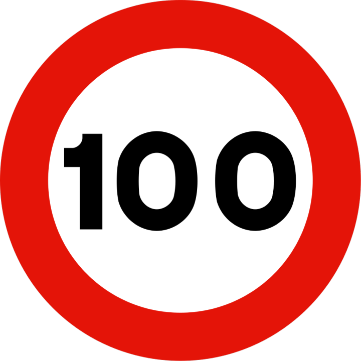 Een rode cirkel met het getal 100 erin
