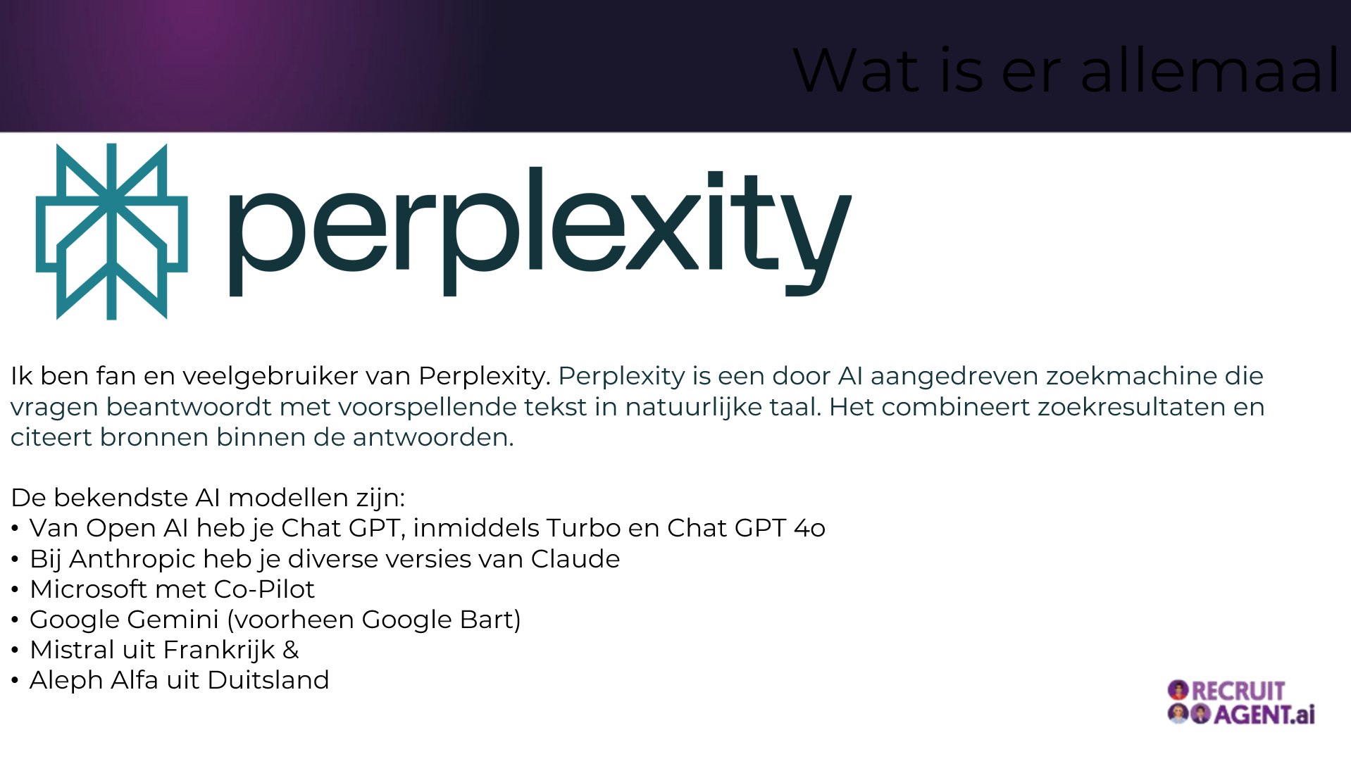 Een paarse achtergrond met het woord perplexity erop