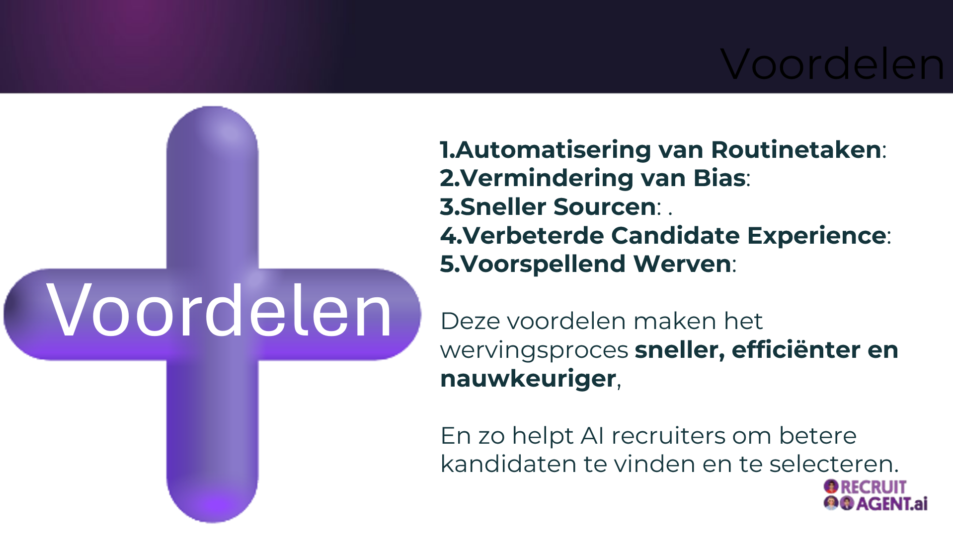 Een paars bordje met de tekst 'voordelen' erop