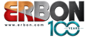 Logo ERBON con le scritte &ldquo;www.erbon.com&rdquo; e &ldquo;10 years&rdquo; in rosso, grigio e blu.