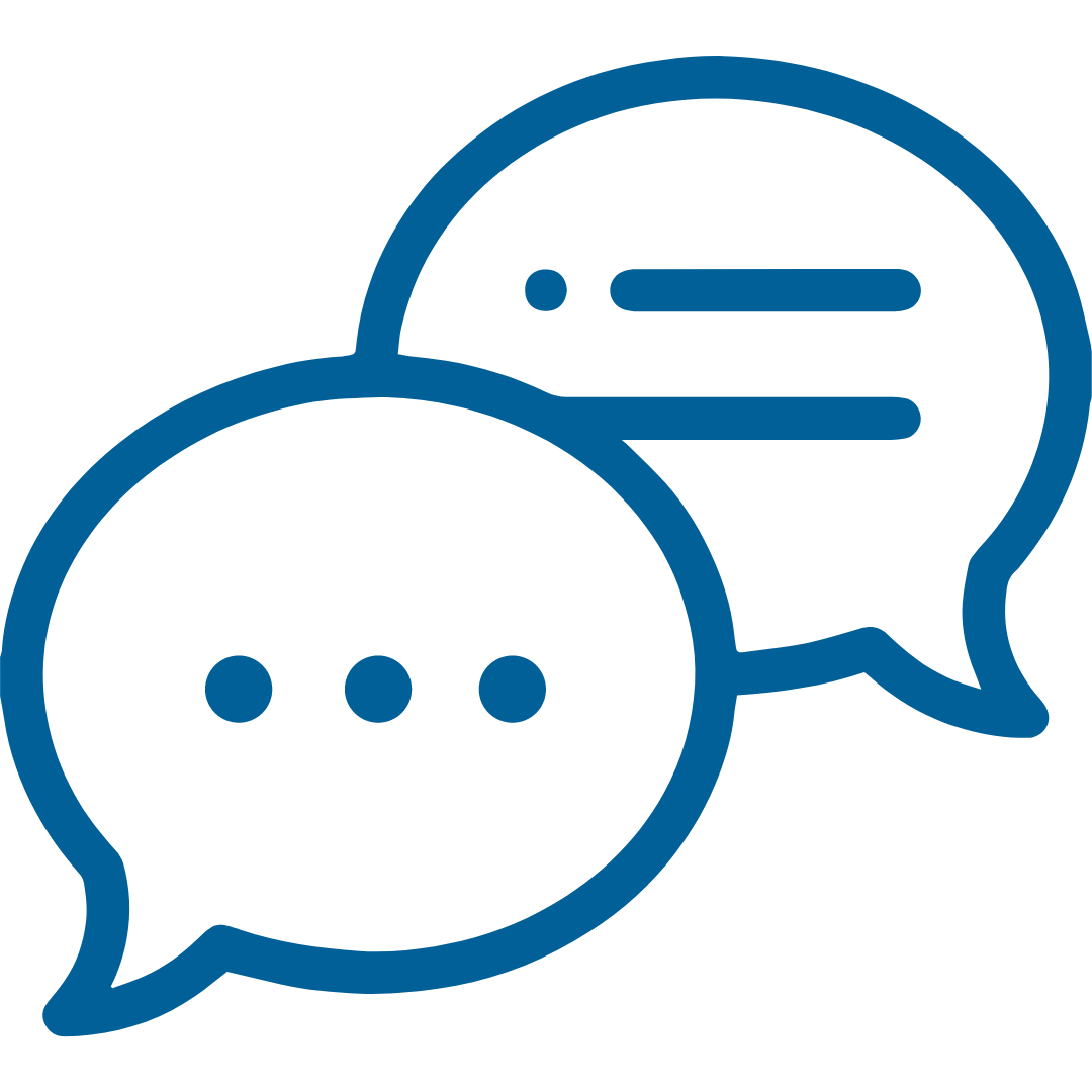 Two blue speech bubbles, overlapping; conversation.