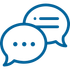 Two blue speech bubbles overlapping, suggesting conversation.