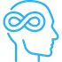 Blue outline of a person's head with an infinity symbol inside.