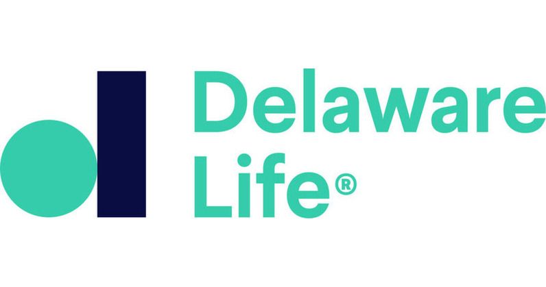 The delaware life logo is a blue and green logo with a circle in the middle.