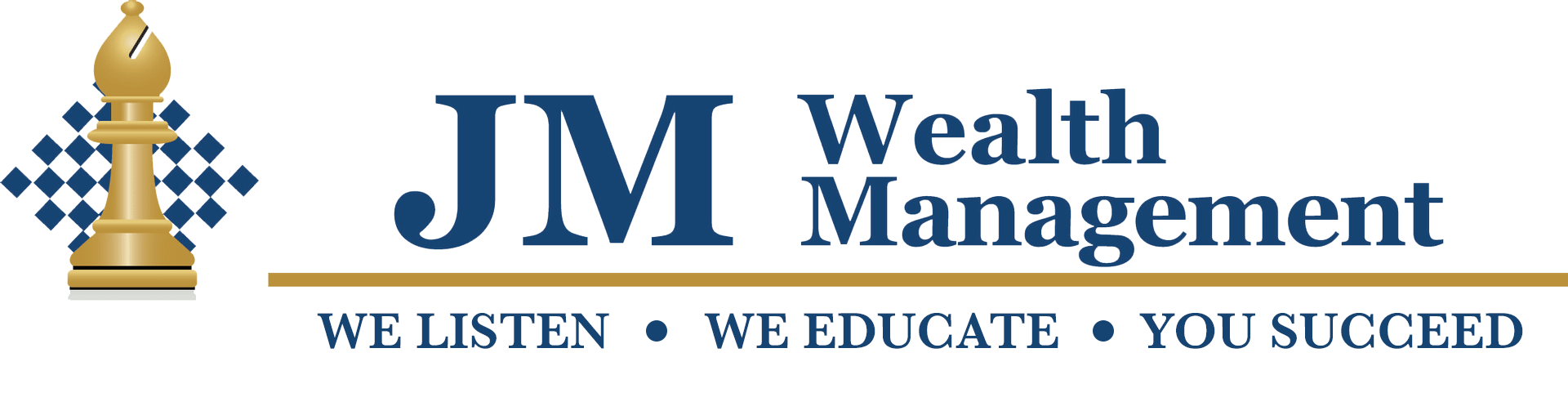 A logo for jm wealth management with a chess piece