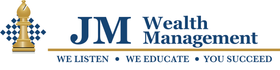 A logo for jm wealth management with a chess piece
