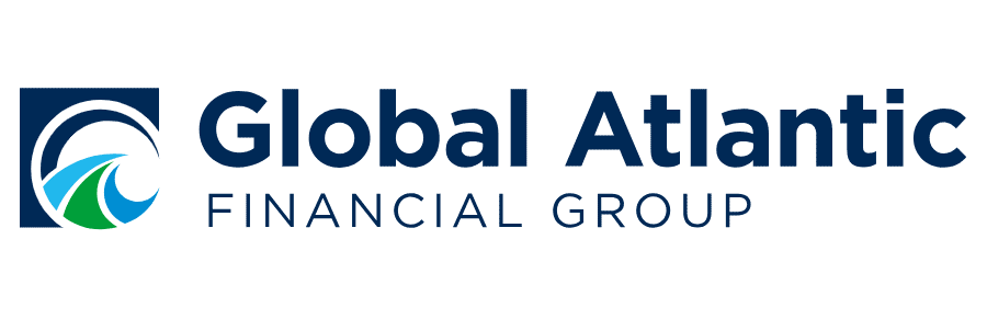 The logo for global atlantic financial group is blue and green.