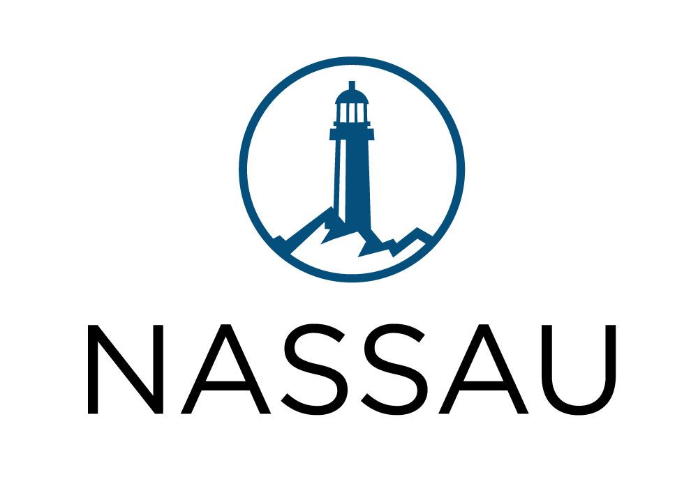 The nassau logo has a lighthouse in the middle of a circle.