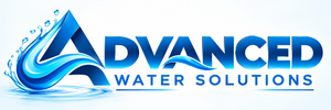 Advanced Water Solutions logo with blue water splash and wave design on white background