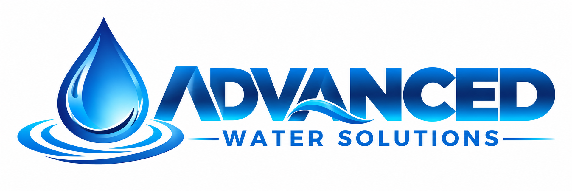 Advanced Water Solutions logo with blue water splash and wave design on white background