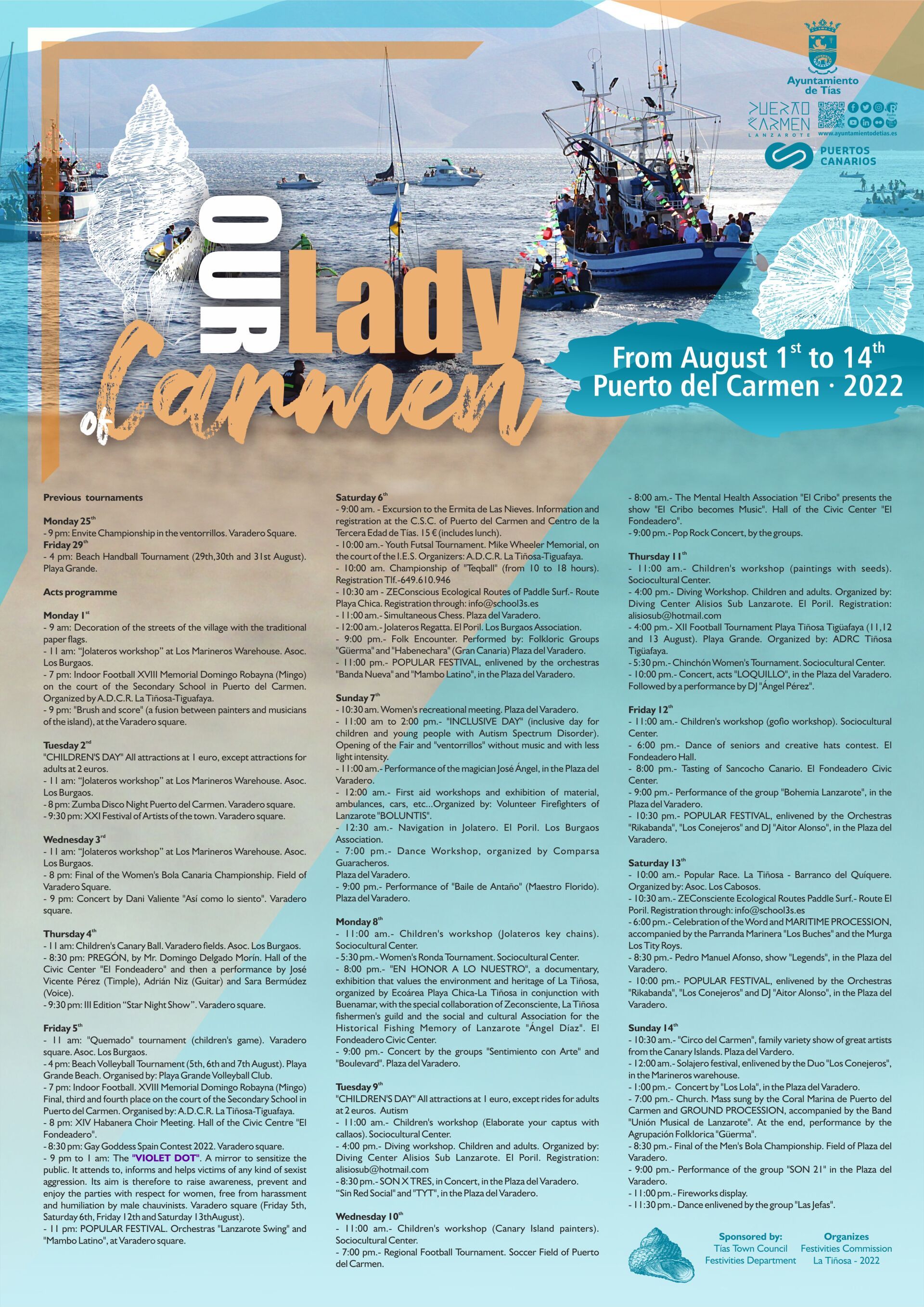 Program of the Festivity of our lady of Carmen in Puerto del Carmen Lanzarote Program of the Festivity of our lady of Carmen in Puerto del Carmen Lanzarote