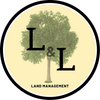 L&L Land Management logo with tree, black letters, and circular beige background