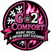 Logo for Go 2 Comfort featuring a snowflake and sun icon inside a red and blue circle, with text in red, black, and blue.