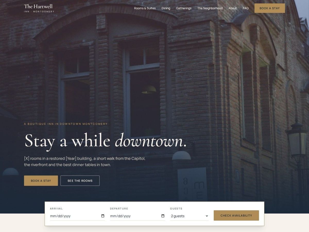 Check In demo site home page for Boutique Hotels & Inns