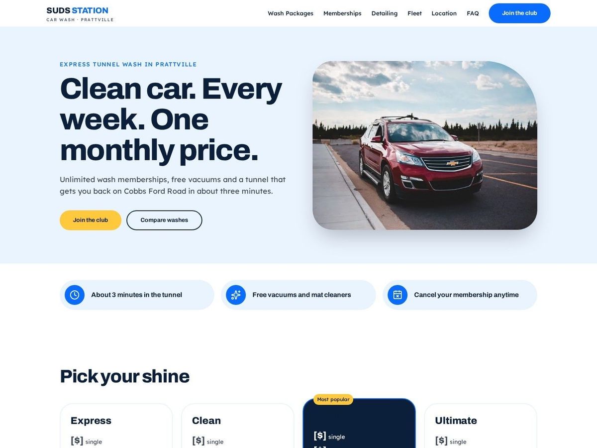 Shine demo site home page for Car Washes