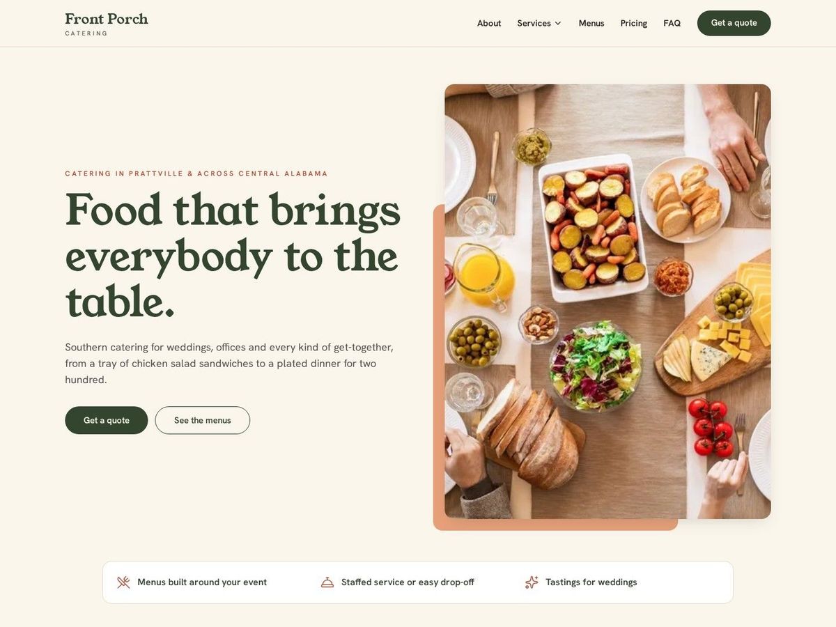 Spread demo site home page for Catering
