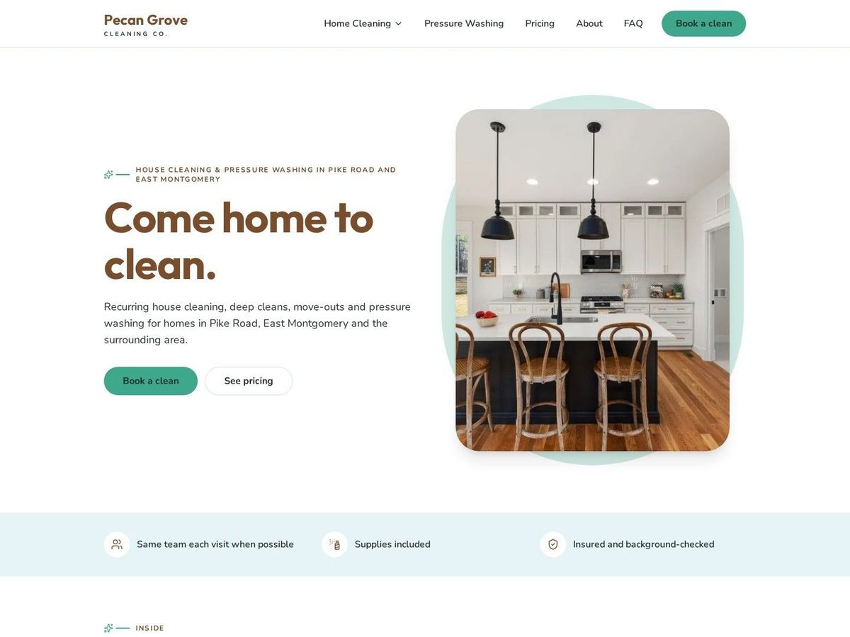 Spotless demo site home page for Cleaning Services