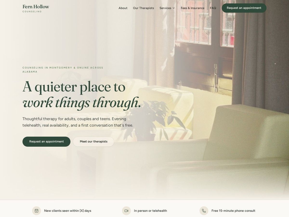 Quiet Hour demo site home page for Counseling & Therapy