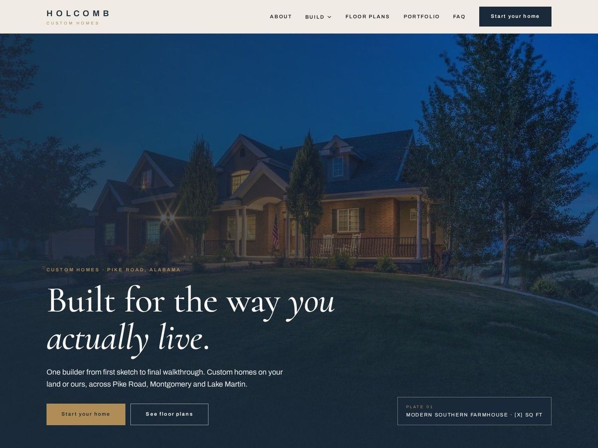 Blueprint demo site home page for Custom Home Builders